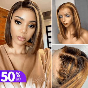 50% OFF 13X4 Transparent Lace Ombre Highlight Middle Part Lace Front Bob Wig | Straight Apparel & Accessories > Clothing Accessories > Hair Accessories > Wigs > Colorful Wig LABHAIRS® 