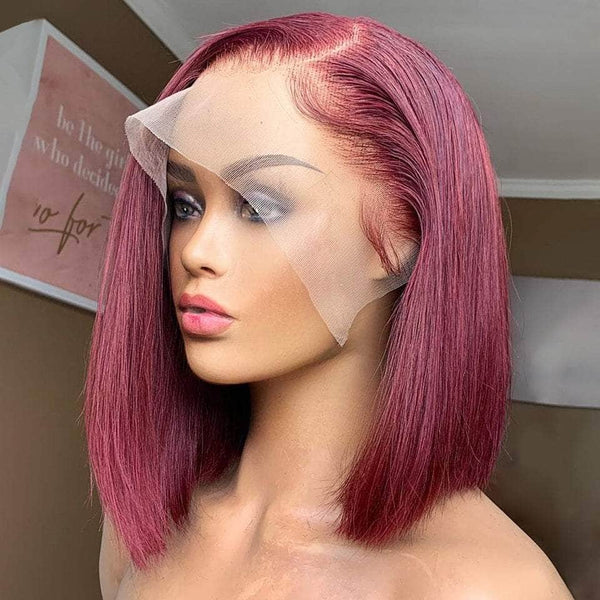 Burgundy Lace Front Human Hair Wigs Red Short Bob Wig Straight Brazilian Lace Wig Apparel & Accessories > Clothing Accessories > Hair Accessories > Wigs > Colorful Wig Colorful Wi LABHAIRS? 