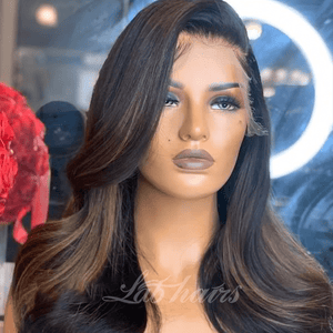 Side Part Wavy Brown Hair with Blonde Highlights Top Swiss HD Lace Front Wig Apparel & Accessories > Clothing Accessories > Hair Accessories > Wigs > 13x6-lace-front-wig LABHAIRS® 