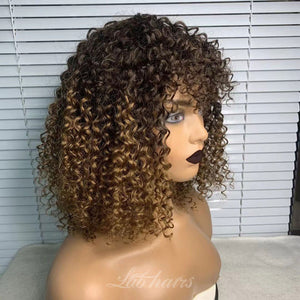 Ombre Copper Blonde Luscious Bubble Curly Wig With Bangs Apparel & Accessories > Clothing Accessories > Hair Accessories > Wigs > Lace Front Bob Wig LABHAIRS® 