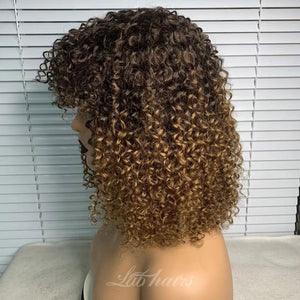 Ombre Copper Blonde Luscious Bubble Curly Wig With Bangs Apparel & Accessories > Clothing Accessories > Hair Accessories > Wigs > Lace Front Bob Wig LABHAIRS® 