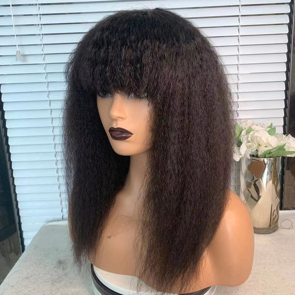 Kinky Straight Human Hair Wig With Bang|Labhairs Apparel & Accessories > Clothing Accessories > Hair Accessories > Wigs > Lace Front Bob Wig LABHAIRS® 