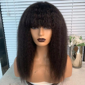 Kinky Straight Human Hair Wig With Bang|Labhairs Apparel & Accessories > Clothing Accessories > Hair Accessories > Wigs > Lace Front Bob Wig LABHAIRS® 