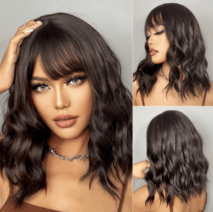 Natural Black Color Wavy With Bang Synthetic Hair Fashion |Labhairs Apparel & Accessories > Clothing Accessories > Hair Accessories > Wigs > Lace Front Bob Wig LABHAIRS? 