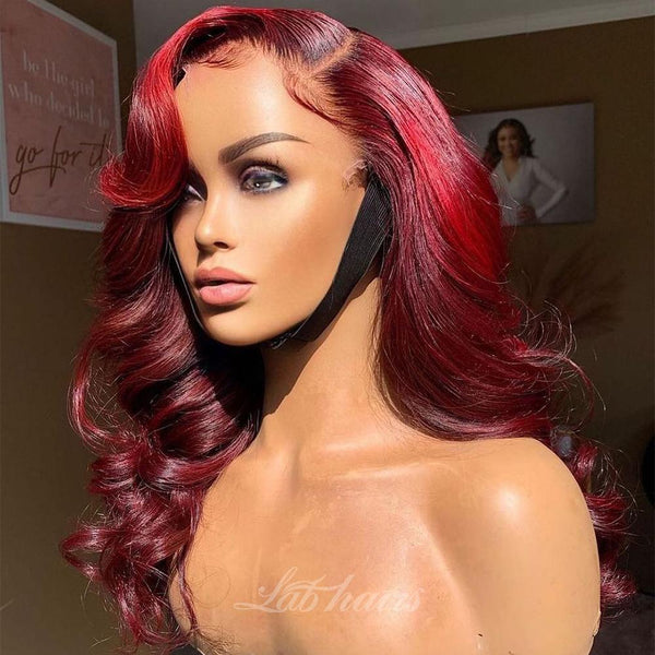 Burgundy Red Colorful Preplucked Loose Wave Lace Front Wig | Loose Body Wave Apparel & Accessories > Clothing Accessories > Hair Accessories > Wigs > 5x5 Top Swiss HD Lace Closure Wig LABHAIRS® 