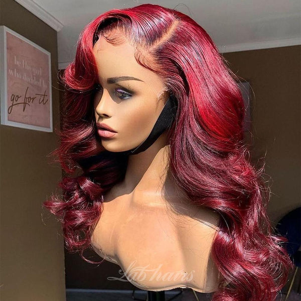Burgundy Red Colorful Preplucked Loose Wave Lace Front Wig | Loose Body Wave Apparel & Accessories > Clothing Accessories > Hair Accessories > Wigs > 5x5 Top Swiss HD Lace Closure Wig LABHAIRS® 