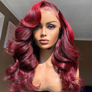 Burgundy Red Colorful Preplucked Loose Wave Lace Front Wig | Loose Body Wave Apparel & Accessories > Clothing Accessories > Hair Accessories > Wigs > 5x5 Top Swiss HD Lace Closure Wig LABHAIRS® 