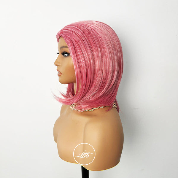 Straight Bob Pink Color Wig With Bang Fashion Synthetic Wig 10inch |Labhairs Apparel & Accessories > Clothing Accessories > Hair Accessories > Wigs > Lace Front Bob Wig LABHAIRS? 
