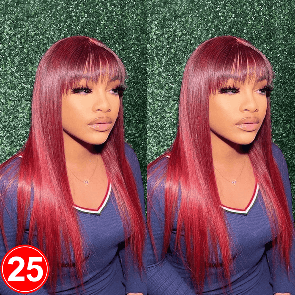 Burgundy Color With Bangs |180% Density | No Glue Needed LABHAIRS® 