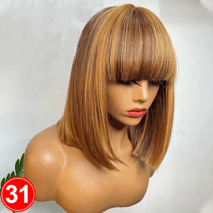 4/27 Bob With Bangs | Highlight | 3s Install | 180% Density | No Glue Needed Apparel & Accessories > Clothing Accessories > Hair Accessories > Wigs > Lace Front Bob Wig LABHAIRS® 