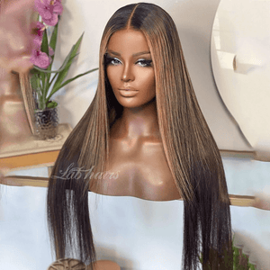 360 Top Swiss HD Lace Frontal Wig Straight Brown Hair with Blonde Highlight Apparel & Accessories > Clothing Accessories > Hair Accessories > Wigs > 13x6-lace-front-wig LABHAIRS® 
