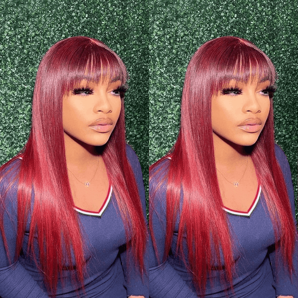 Burgundy Color With Bangs | 3s Install | 180% Density | No Glue Needed LABHAIRS® 