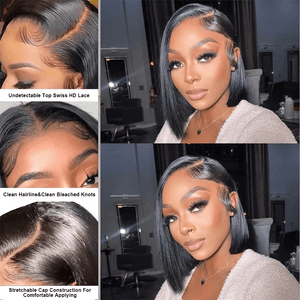 Silky Straight No Short Hair Top Swiss HD Lace Human Hair Bob Wig Apparel & Accessories > Clothing Accessories > Hair Accessories > Wigs > 5x5 Top Swiss HD Lace Closure Wig LABHAIRS® 