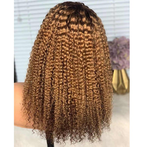 Labhairs Ombre Honey Blonde Luscious Bubble Curly Full Machine Bob Wig With Bangs Apparel & Accessories > Clothing Accessories > Hair Accessories > Wigs > Lace Front Bob Wig LABHAIRS? 