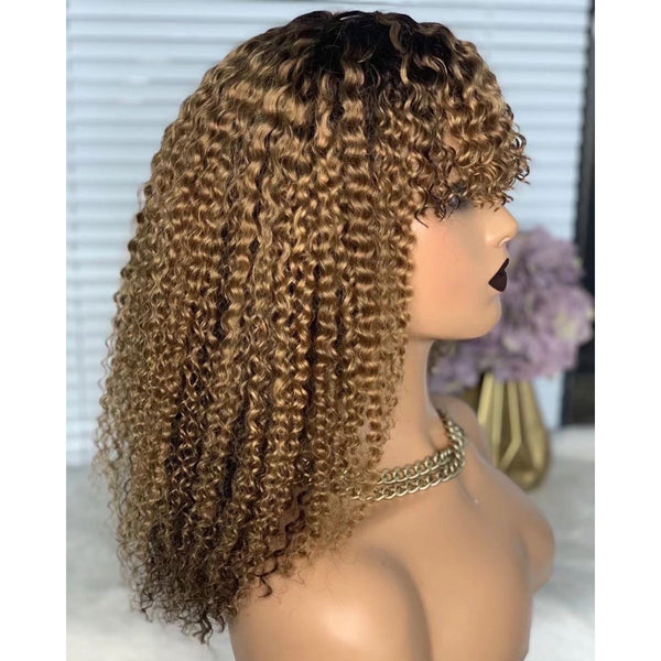 Labhairs Ombre Honey Blonde Luscious Bubble Curly Full Machine Bob Wig With Bangs Apparel & Accessories > Clothing Accessories > Hair Accessories > Wigs > Lace Front Bob Wig LABHAIRS? 