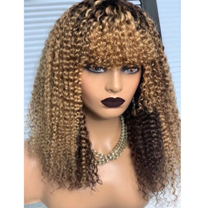 Labhairs Ombre Honey Blonde Luscious Bubble Curly Full Machine Bob Wig With Bangs Apparel & Accessories > Clothing Accessories > Hair Accessories > Wigs > Lace Front Bob Wig LABHAIRS? 