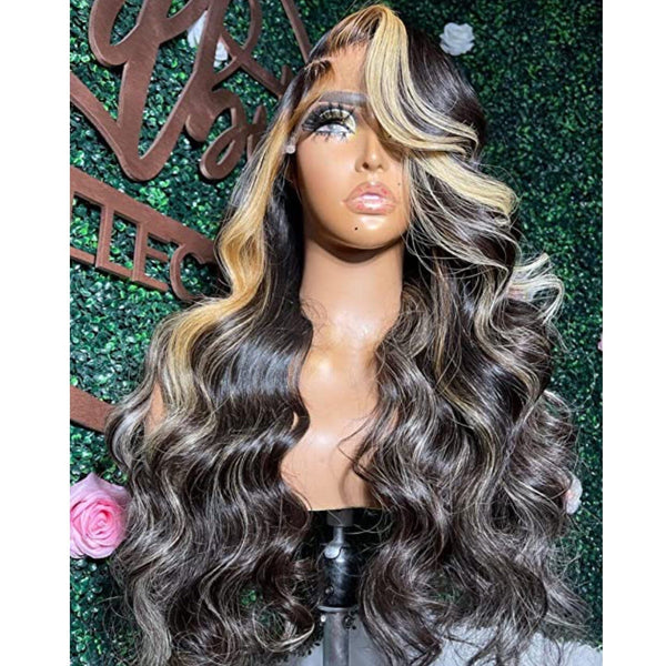 Labhairs HD Skunk Stripe Lace Frontal Wig human hair, 150% Density Highlight Honey Blonde HD Lace Front Wigs Pre plucked Bleached Knots for Women, Virgin Hair with More Invisible Transparent Lace Wig LABHAIRS® 