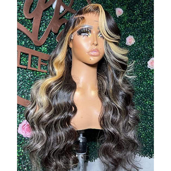 Labhairs HD Skunk Stripe Lace Frontal Wig human hair, 150% Density Highlight Honey Blonde HD Lace Front Wigs Pre plucked Bleached Knots for Women, Virgin Hair with More Invisible Transparent Lace Wig LABHAIRS® 