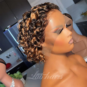 Ombre Blonde 13*4 Top Swiss HD Lace Deep Curly Bob Wig Labhairs Apparel & Accessories > Clothing Accessories > Hair Accessories > Wigs > Colorful Wig LABHAIRS® 