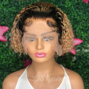 13*4 Undetectable Top Swiss HD Lace Ombre Honey Blonde Color Deep Curly Bob Wig Apparel & Accessories > Clothing Accessories > Hair Accessories > Wigs > Colorful Wig LABHAIRS® 