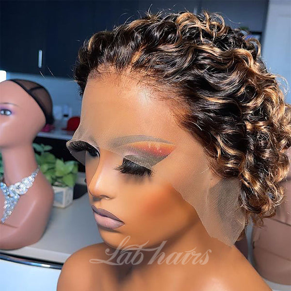 Ombre Blonde 13*4 Top Swiss HD Lace Deep Curly Bob Wig Labhairs Apparel & Accessories > Clothing Accessories > Hair Accessories > Wigs > Colorful Wig LABHAIRS® 