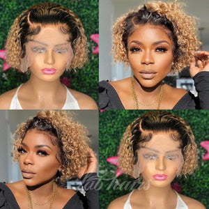 13*4 Undetectable Top Swiss HD Lace Ombre Honey Blonde Color Deep Curly Bob Wig Apparel & Accessories > Clothing Accessories > Hair Accessories > Wigs > Colorful Wig LABHAIRS® 