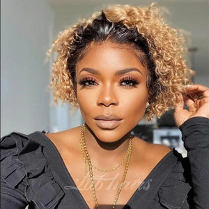 13*4 Undetectable Top Swiss HD Lace Ombre Honey Blonde Color Deep Curly Bob Wig Apparel & Accessories > Clothing Accessories > Hair Accessories > Wigs > Colorful Wig LABHAIRS® 