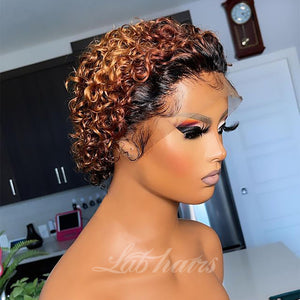 Ombre Blonde 13*4 Top Swiss HD Lace Deep Curly Bob Wig Labhairs Apparel & Accessories > Clothing Accessories > Hair Accessories > Wigs > Colorful Wig LABHAIRS® T1b/30 10inch 