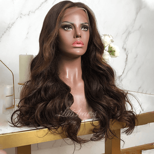 Top Swiss HD Lace Front Ombre Wavy Brown Hair with Blonde Highlights Wigs Apparel & Accessories > Clothing Accessories > Hair Accessories > Wigs > 13x6-lace-front-wig LABHAIRS® 
