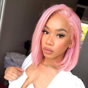Pink Bob Lace Wigs Pre Plucked Natural Straight Human Hair Wig Lace Front Wigs Apparel & Accessories > Clothing Accessories > Hair Accessories > Wigs > Colorful Wig Colorful Wi LABHAIRS? 