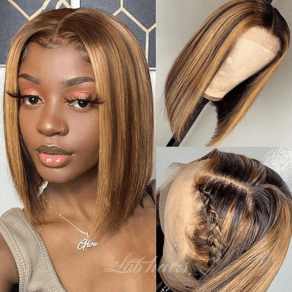 50% OFF 13X4 Transparent Lace Ombre Highlight Middle Part Lace Front Bob Wig | Straight Apparel & Accessories > Clothing Accessories > Hair Accessories > Wigs > Colorful Wig LABHAIRS® 