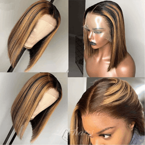 50% OFF 13X4 Transparent Lace Ombre Highlight Middle Part Lace Front Bob Wig | Straight Apparel & Accessories > Clothing Accessories > Hair Accessories > Wigs > Colorful Wig LABHAIRS® 