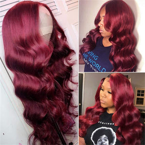 Burgundy 99J Color Human Hair Lace Front Wig | Straight | Body Wave | Deep Wave Lab Hairs Body Wave 13*6 Transparent 16inch