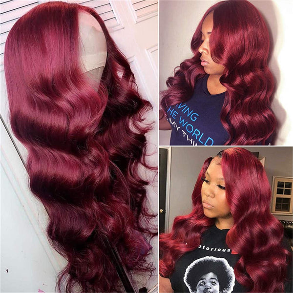 Burgundy 99J Color Human Hair Lace Front Wig | Straight | Body Wave | Deep Wave Lab Hairs Body Wave 13*6 Transparent 16inch