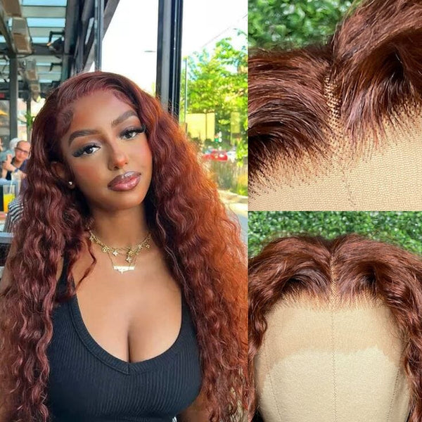 New Reddish Brown Color Deep Wave 180% Density Human Hair Apparel & Accessories > Clothing Accessories > Hair Accessories > Wigs > 5x5 Top Swiss HD Lace Closure Wig LABHAIRS® 