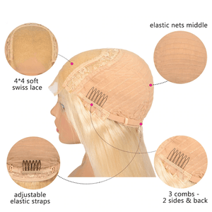 Ombre Blonde 4X4 Closure Wig Human Hair Middle Part Bob Wig T4/613 | Straight Lab Hairs 