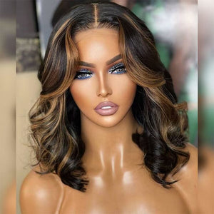13X4 Top Swiss HD Lace Ombre Highlight Middle Part Lace Front Bob Wig | Straight Apparel & Accessories > Clothing Accessories > Hair Accessories > Wigs > Colorful Wig LABHAIRS® 