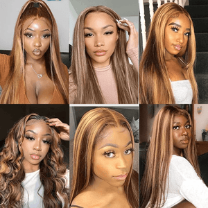 Blonde Highlight Piano Color 13X6 Human Hair Transparent Lace Front Wig | Straight Lab Hairs 