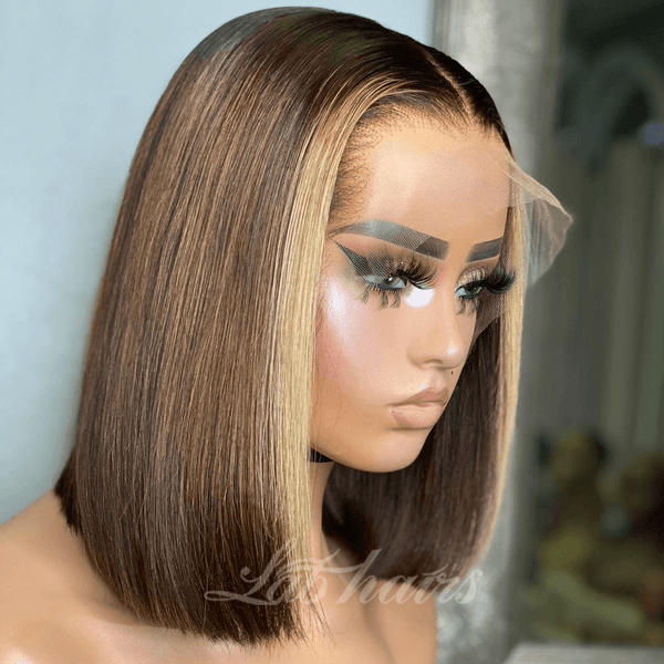 Highlight Honey Blonde Bob Wig Lace Front Human Hair Wigs | Straight Apparel & Accessories > Clothing Accessories > Hair Accessories > Wigs > Colorful Wig LABHAIRS® 