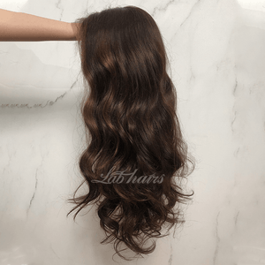 Top Swiss HD Lace Front Ombre Wavy Brown Hair with Blonde Highlights Wigs Apparel & Accessories > Clothing Accessories > Hair Accessories > Wigs > 13x6-lace-front-wig LABHAIRS® 