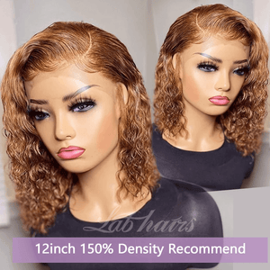 Short curly Honey Blonde Bob Wig Lace Front Human Hair Wigs Top Swiss HD Lace Apparel & Accessories > Clothing Accessories > Hair Accessories > Wigs > Colorful Wig LABHAIRS® 