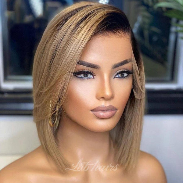 Ombre 13*4 Lace Front Human Hair Free Part Wig Bob Ombre Ash Blonde Wig Apparel & Accessories > Clothing Accessories > Hair Accessories > Wigs > Colorful Wig LABHAIRS® 