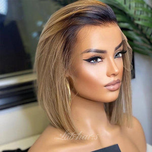 Ombre 13*4 Lace Front Human Hair Free Part Wig Bob Ombre Ash Blonde Wig Apparel & Accessories > Clothing Accessories > Hair Accessories > Wigs > Colorful Wig LABHAIRS® 