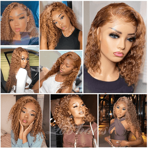 Short curly Honey Blonde Bob Wig Lace Front Human Hair Wigs Top Swiss HD Lace Apparel & Accessories > Clothing Accessories > Hair Accessories > Wigs > Colorful Wig LABHAIRS® 