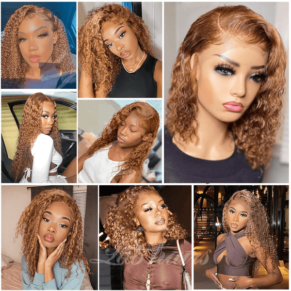 Short curly Honey Blonde Bob Wig Lace Front Human Hair Wigs Top Swiss HD Lace Apparel & Accessories > Clothing Accessories > Hair Accessories > Wigs > Colorful Wig LABHAIRS® 