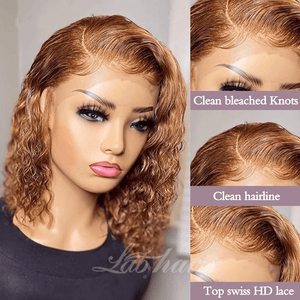 Short curly Honey Blonde Bob Wig Lace Front Human Hair Wigs Top Swiss HD Lace Apparel & Accessories > Clothing Accessories > Hair Accessories > Wigs > Colorful Wig LABHAIRS® 
