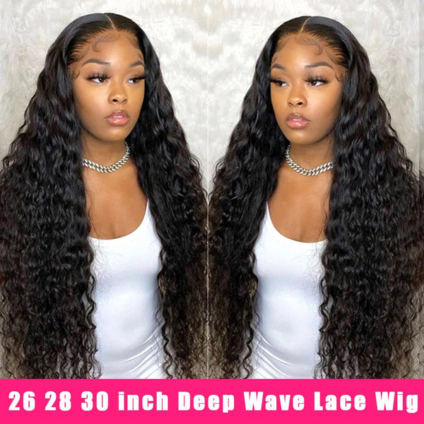 Long Wig 250% Density 13*6 Lace Front Human Hair Wigs Lab Hairs Deep Wave 13*6 Transparent Lace 26inch