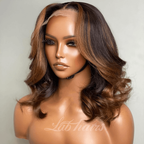 Body Wave Honey Brown Bob Wig Lace Front Human Hair Wigs Top Swiss HD Lace Apparel & Accessories > Clothing Accessories > Hair Accessories > Wigs > Colorful Wig LABHAIRS® 