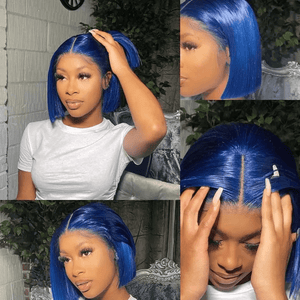 Blue Human Hair Bob Wig Brazilian Virgin Hair Middle Part Lace Wigs Apparel & Accessories > Clothing Accessories > Hair Accessories > Wigs > Colorful Wig Colorful Wi LABHAIRS? 