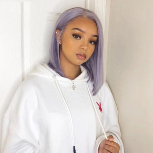Glueless Preplucked Short Straight Bob Light Purple Human Hair Lace Front Wigs Apparel & Accessories > Clothing Accessories > Hair Accessories > Wigs > Colorful Wig Colorful Wi LABHAIRS? 